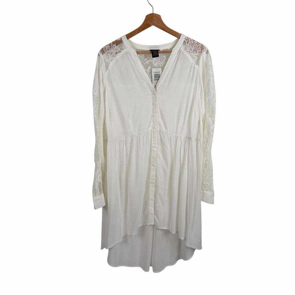 Torrid Tunic 1X White Lace Insert High Low Coquette Cottagecore Fairy Blouse